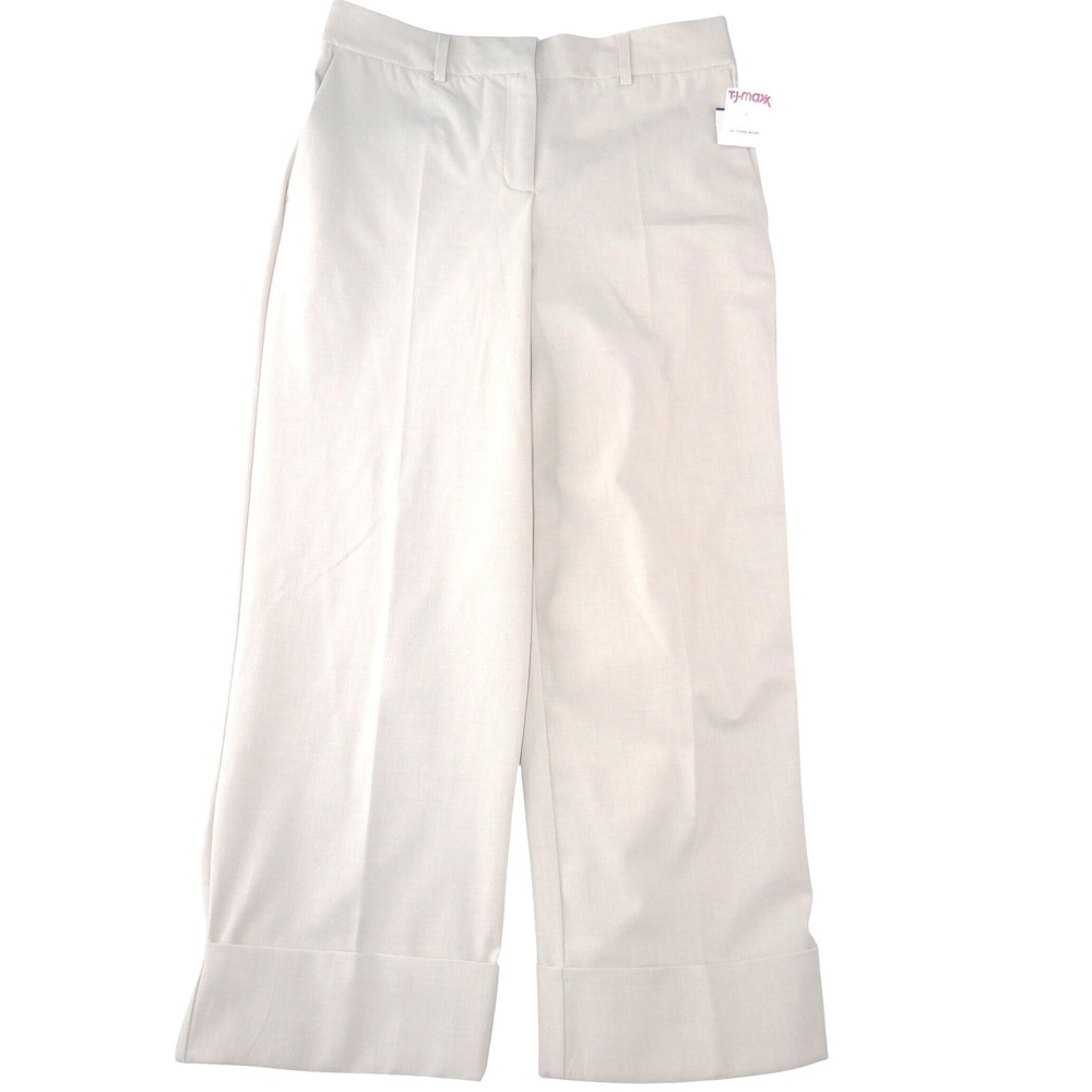 Rachel Zoe Womens Wide Leg Cuffed Trousers Beige High Rise‎ Pants Size 2